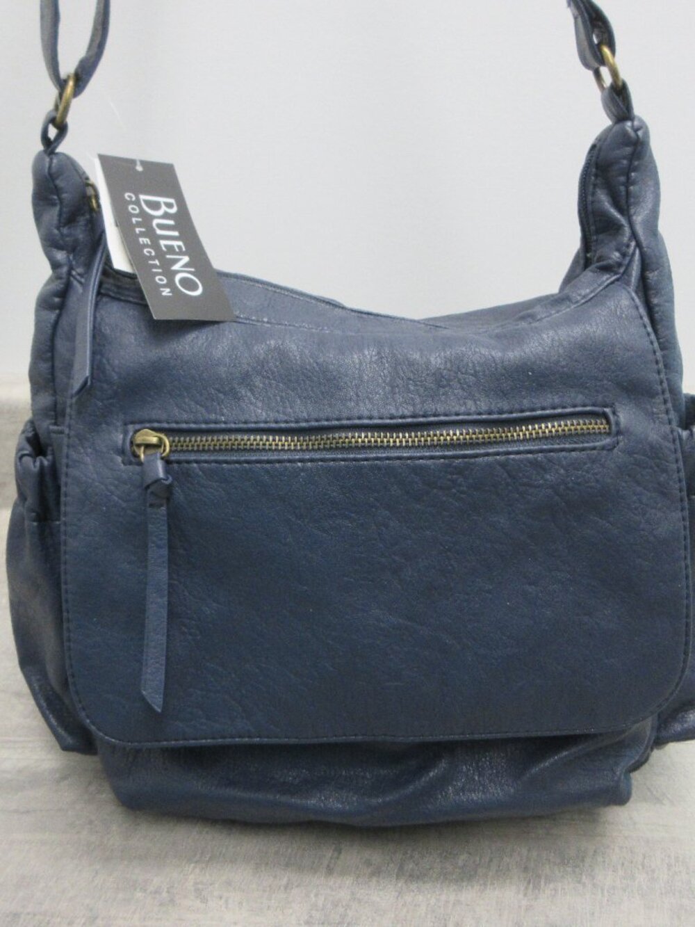 BUENO HANDBAG BLUE PURSE FAUX LEATHER ADJUSTABLE STRAP SHOULDER BAG ZIPPERED NEW
